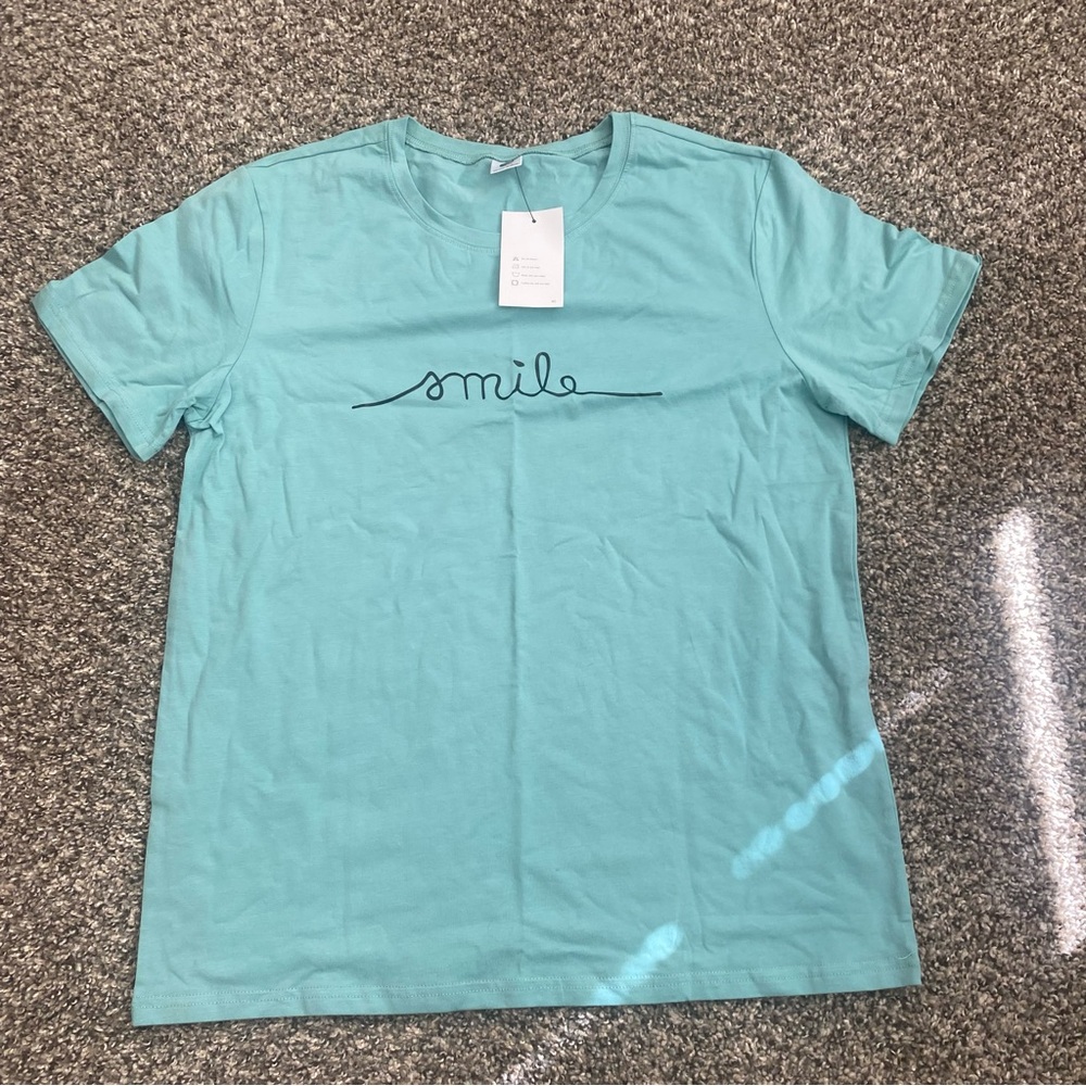 Teal T-Shirt with 'Smile' Graphic